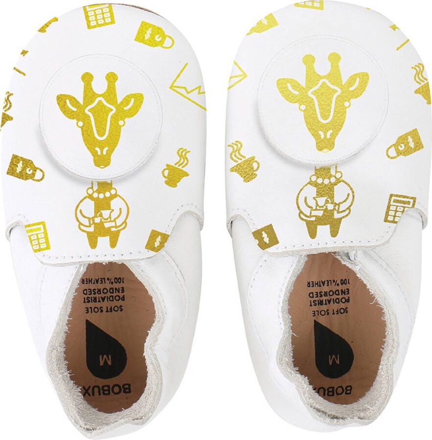 Bobux babyslofjes white giraffe loafer print