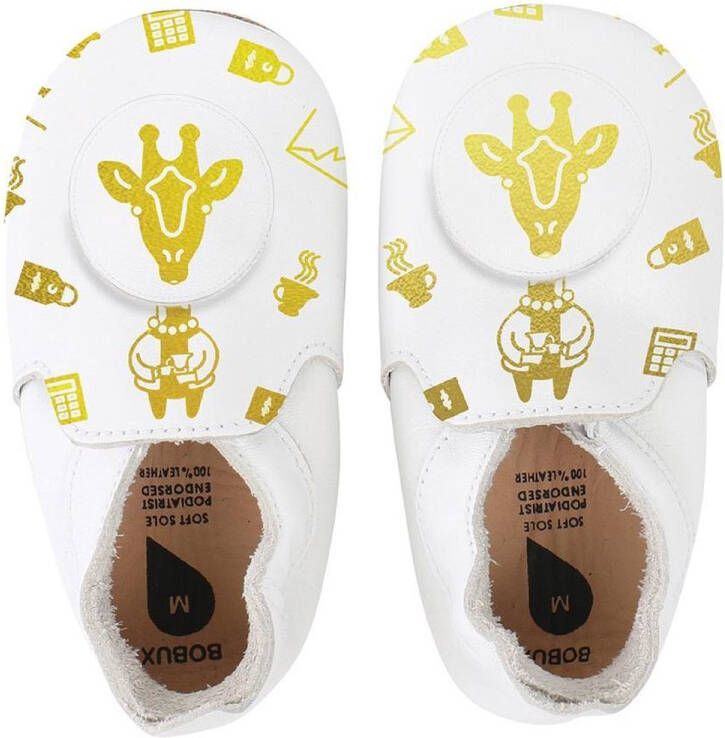 Bobux babyslofjes white giraffe loafer print