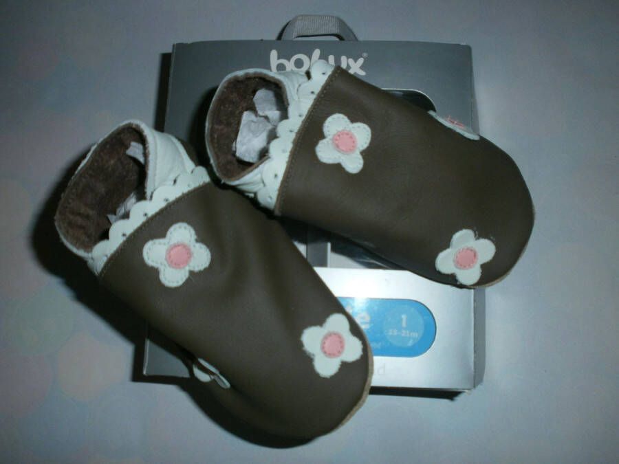 Bobux soft sole babyslofjes bruin bloempje L 13 8 15 21 maand - Foto 1