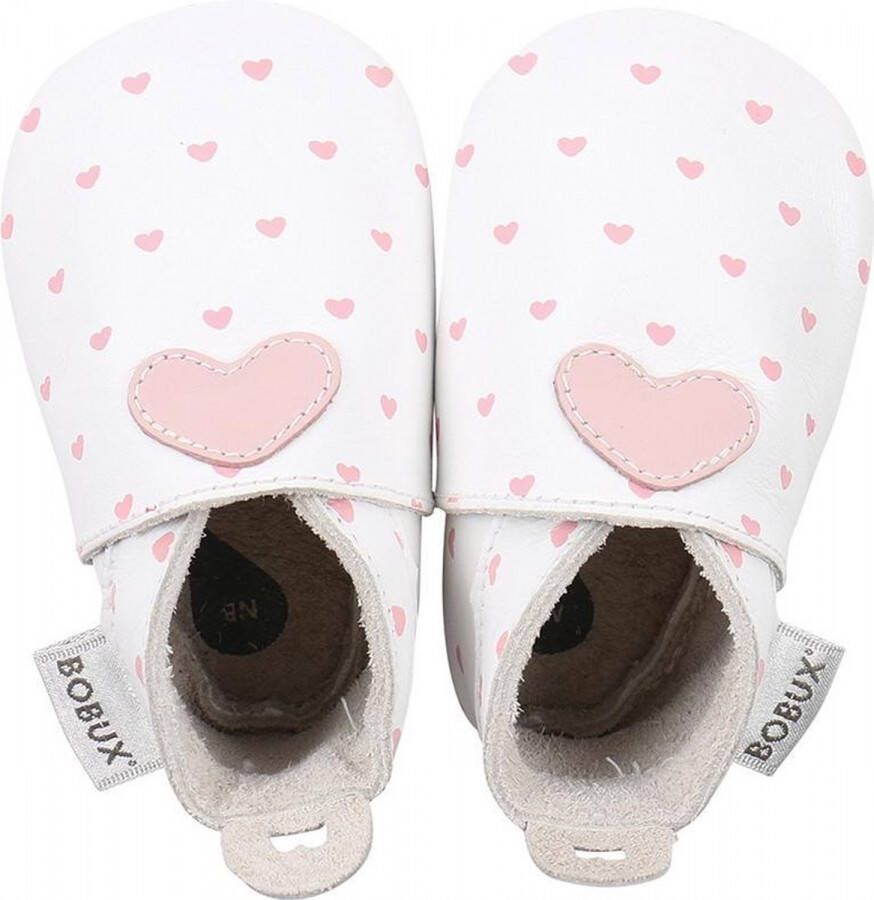 Bobux Soft Sole babyslofjes | White with Blossom Heart Print 4325 NB