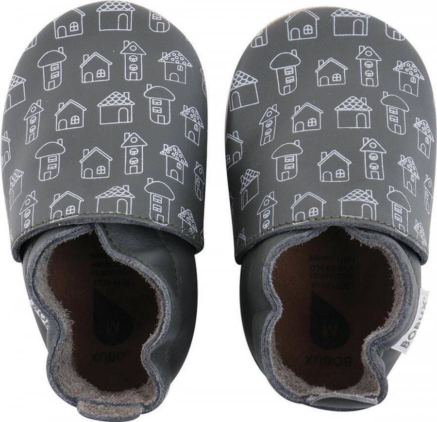 Bobux Soft Soles Army met huisjes print Babyslofjes