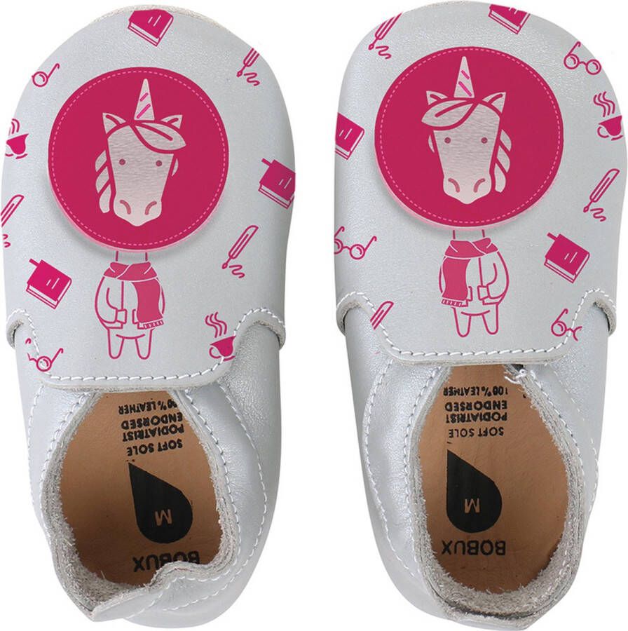 Bobux Soft Soles Zilver loafer met fuchsia eenhoorn print M - Foto 1