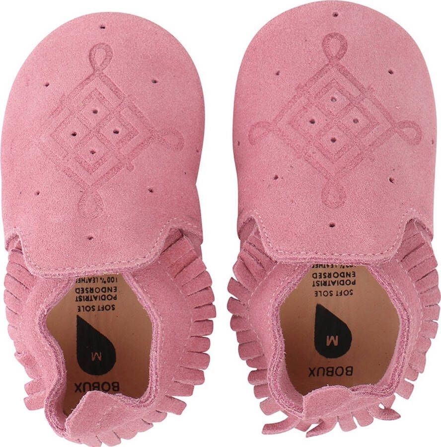 Bobux Soft Soles Suede moccasin rose Babyslofjes