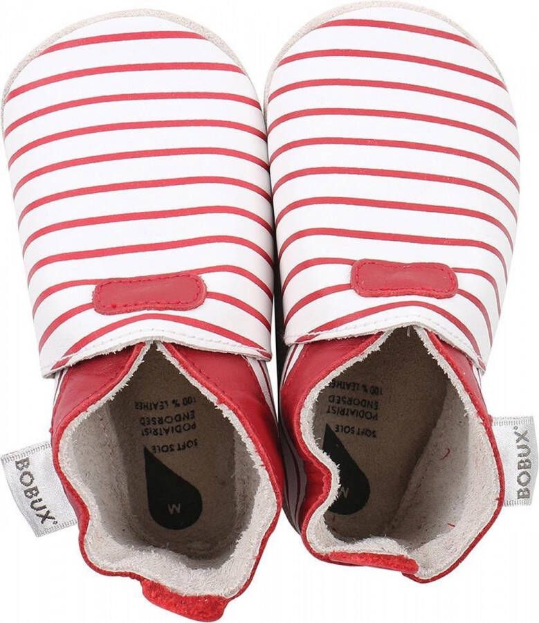 Bobux Soft Soles White with red stripes Babyslofjes