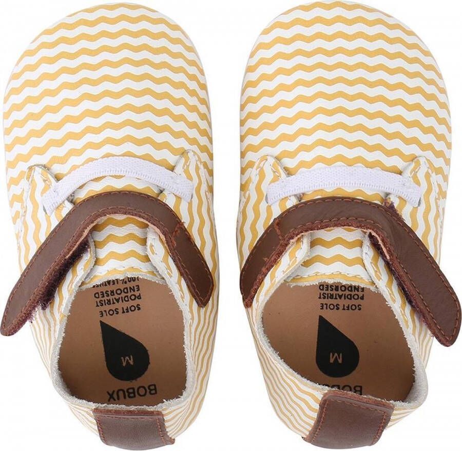 Bobux Soft Soles Wit en Oker zigzag trainer Babyslofjes