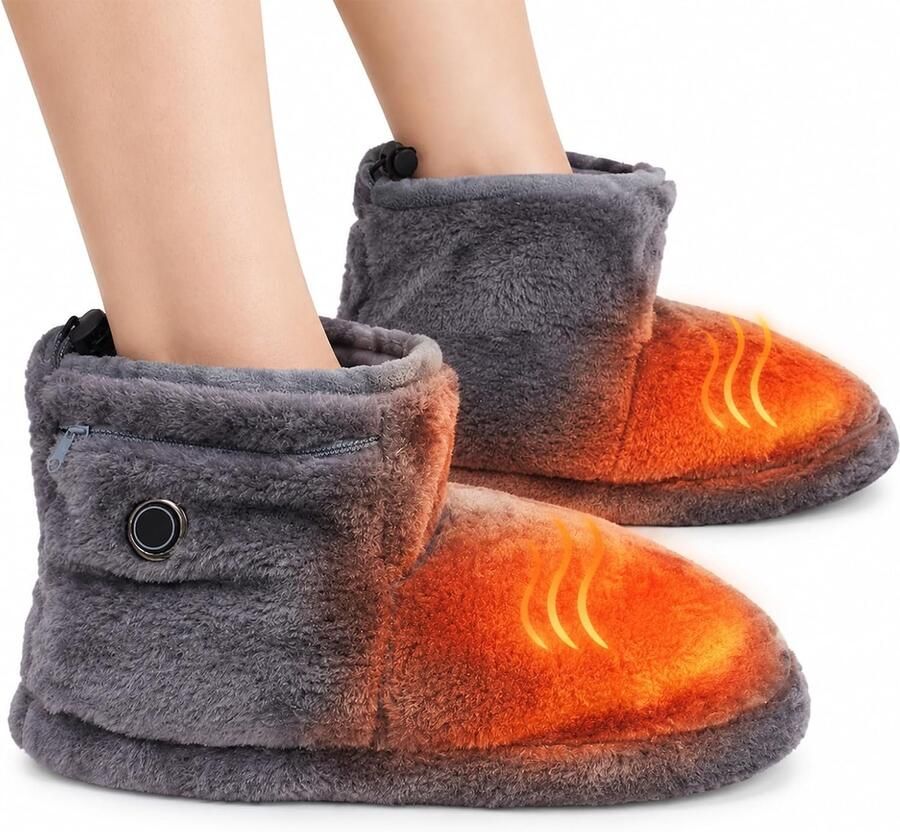 Bobypet Verwarmde Sloffen en Elektrische Pantoffels met 5 Warmtestanden USB Voetenwarmer Antislip Zool Grijs