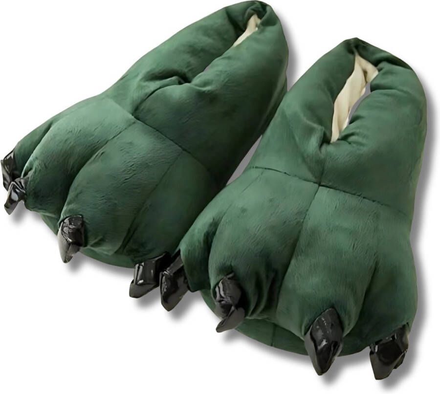BoefieBoef Dinopoten Groen Dierensloffen Warme Pantoffels met Antislip Zool Peuter & Kleuter Sloffen voor Kinderen Klauwpoten Flanel & Katoen Gripzool & Verjaardagscadeau