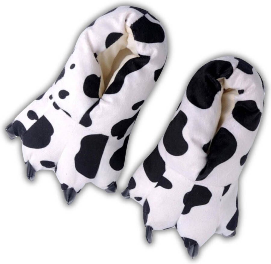 BoefieBoef Dinopoten Koe Dierensloffen Warme Pantoffels met Antislip Zool Peuter & Kleuter Sloffen voor Kinderen Klauwpoten Flanel & Katoen Gripzool & Verjaardagscadeau zwart wit