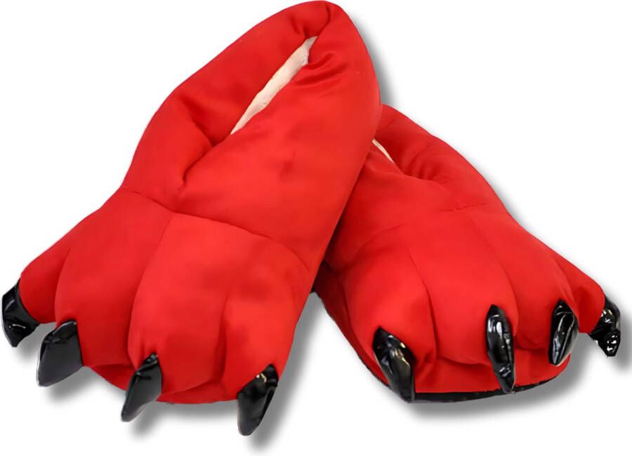BoefieBoef Dinopoten Rood Dierensloffen Warme Pantoffels met Antislip Zool Peuter & Kleuter Sloffen voor Kinderen Klauwpoten Flanel & Katoen Gripzool & Verjaardagscadeau