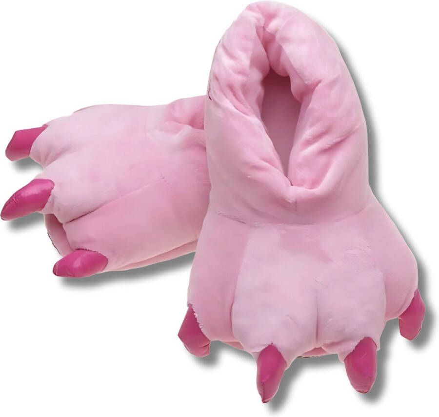 BoefieBoef Dinopoten Roze Dierensloffen Warme Pantoffels met Antislip Zool Peuter & Kleuter Sloffen voor Kinderen Klauwpoten Flanel & Katoen Gripzool & Verjaardagscadeau