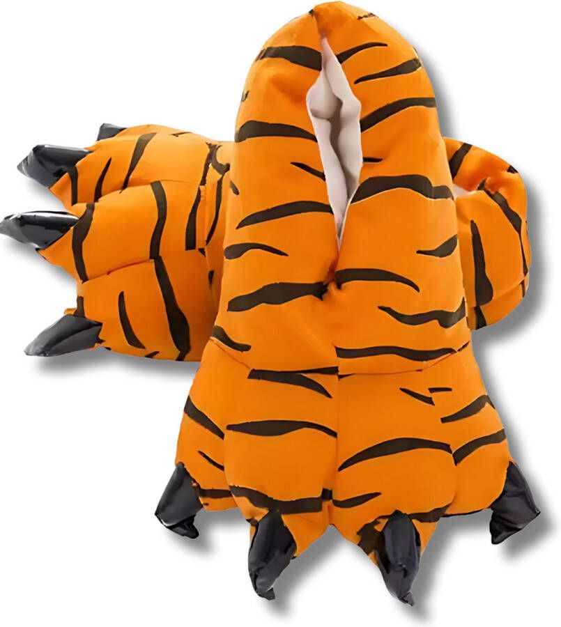 BoefieBoef Dinopoten Tijger Dierensloffen Warme Pantoffels met Antislip Zool Peuter & Kleuter Sloffen voor Kinderen Klauwpoten Flanel & Katoen Gripzool & Verjaardagscadeau oranje