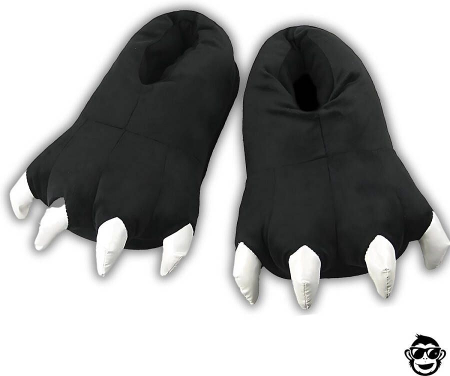 BoefieBoef Dinopoten Zwart Dierensloffen Warme Pantoffels met Antislip Zool Peuter & Kleuter Sloffen voor Kinderen Klauwpoten Flanel & Katoen Gripzool & Verjaardagscadeau