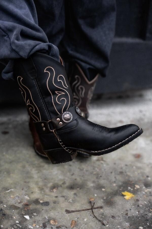 Bootstock Bobby Cowboylaarzen Tieners Zwart Leer