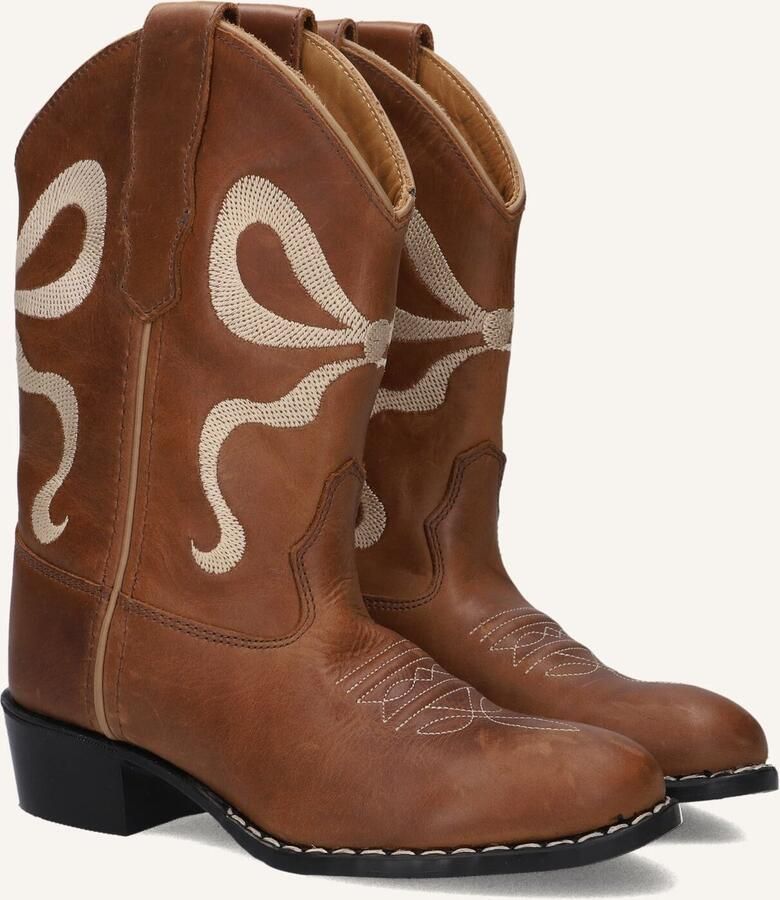 Bootstock Bow Off White Laarzen Leer Meisjes Bruin