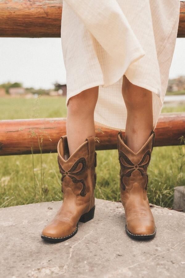 Bootstock Bow Teddy Brown Cowboylaarzen Tieners Bruin Leer
