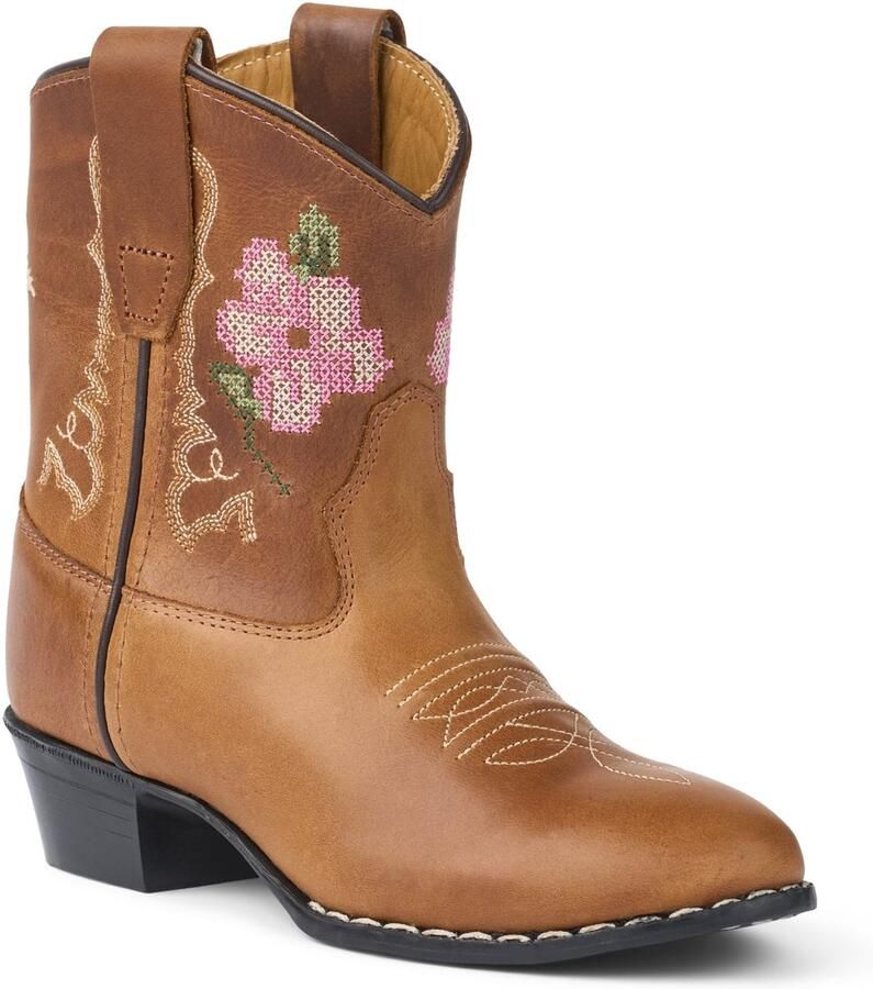 Bootstock Cognac Flower Low Cowboylaarzen Tieners Bruin Leer