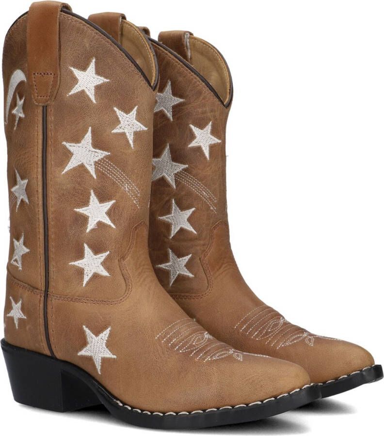 Bootstock Stars Black cowboylaarsje van leer met borduring