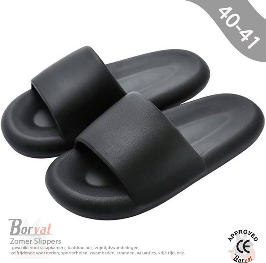Borvat Zomer Slippers Wolk Zachte Slippers Paar Thuis Outdoor Slipper Zomer Strand Slaapkamer Schoenen Dames Slippers Dikke Bodem Sandalen Unisex Zwart