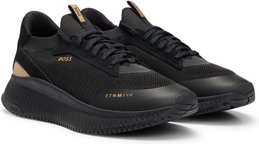 Boss Gebreid Bovenwerk Sock-Sneakers met Visgraat Zool Black Heren - Foto 4