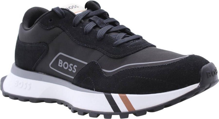 Hugo Boss Zwarte Leren Sneakers Kane Runn Black Heren