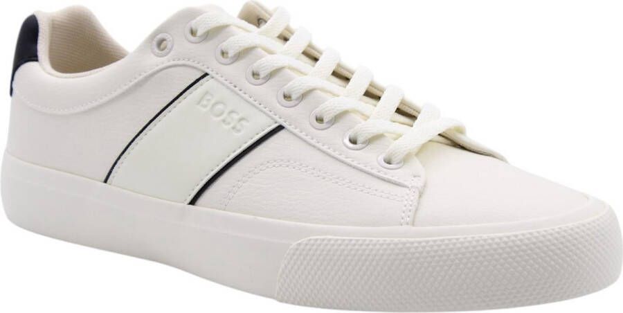 Hugo Boss Witte Leren Sneakers Rubber Zool Veters White Heren