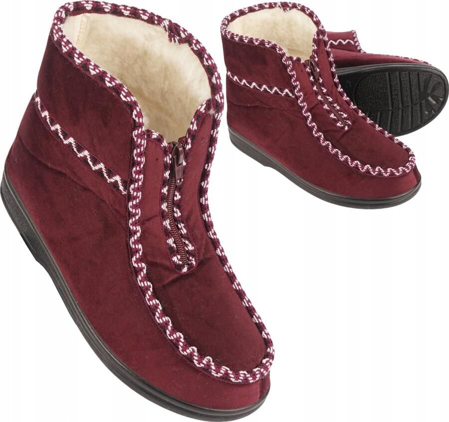 Botiga Dames Pantoffels Hoge Laarsjes Wol Gevoerd Velours Bordeaux
