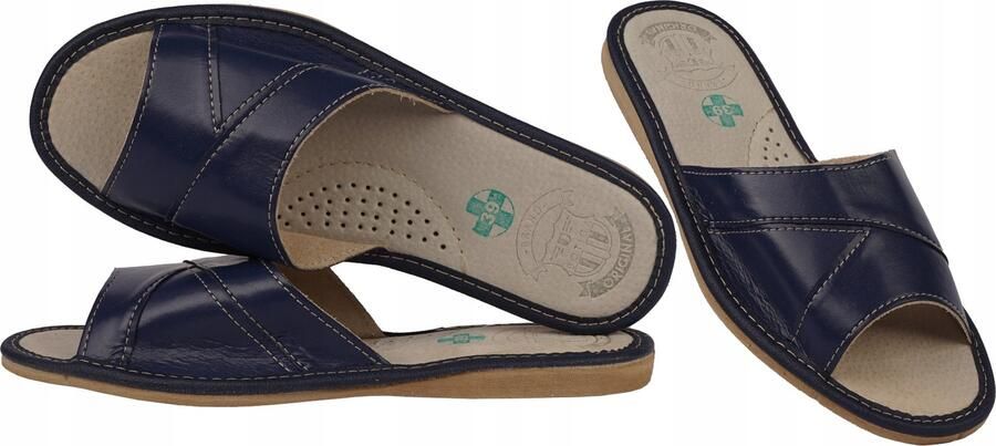Botiga Dames Pantoffels Leer Navy Blauw Open Teen