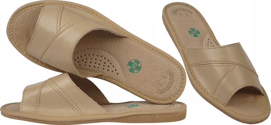 Botiga Dames Pantoffels Leer Open Teen Beige