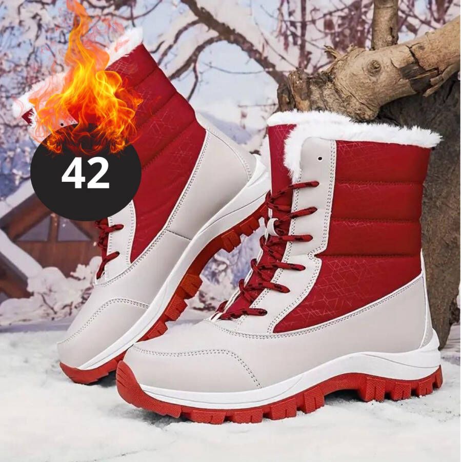 Bovista Snowboots Sneeuwschoenen Sneeuwboots Dames Wintersport Ski Skischoenen Grijs Rood 42- Laarzen