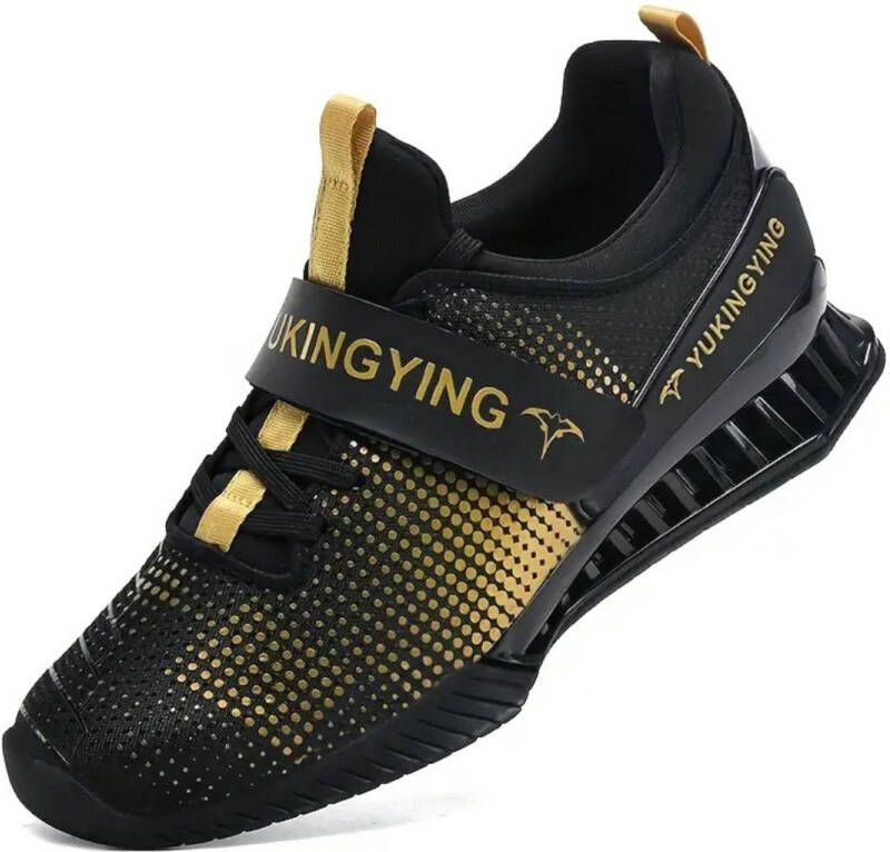 Bovista Powerlift Schoenen Powerlifter Weightlifting Squat Gewichthef Gym Schoenen Sneaker Zwart Goud