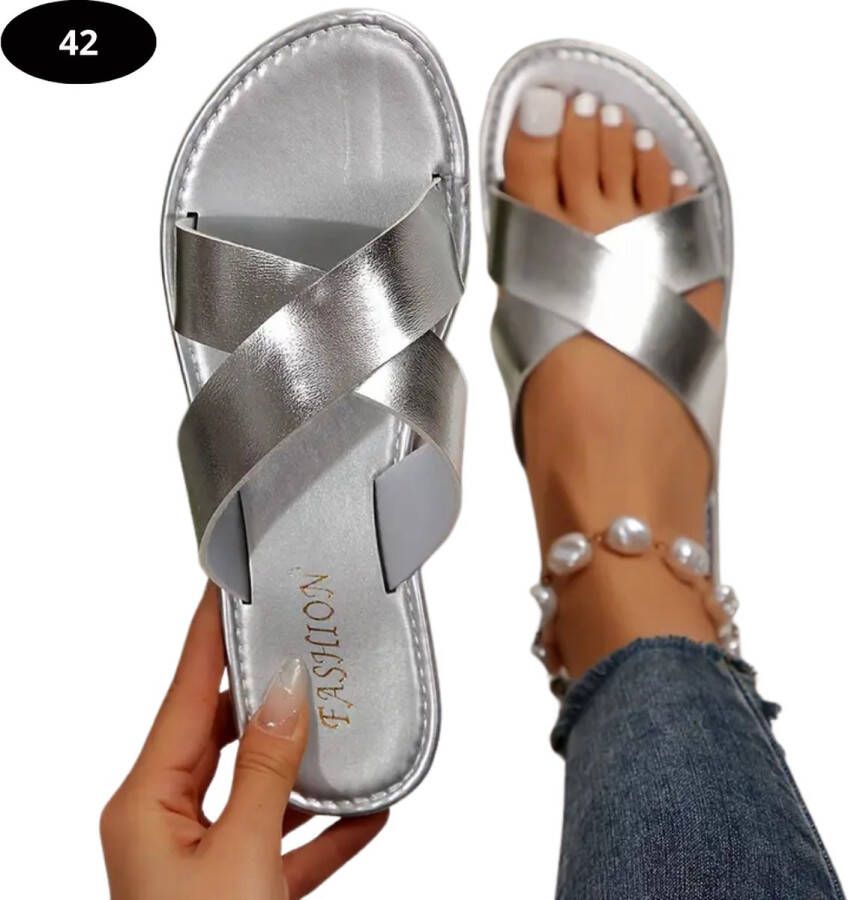 Bovista Slippers Dames Teenslippers Flip Flops Comfortabel Zomer Zilver