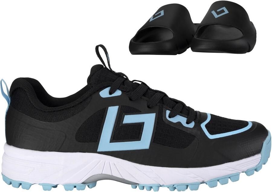 Brabo Tribute Junior Turf Hockeyschoenen Black Light Blue met Slides