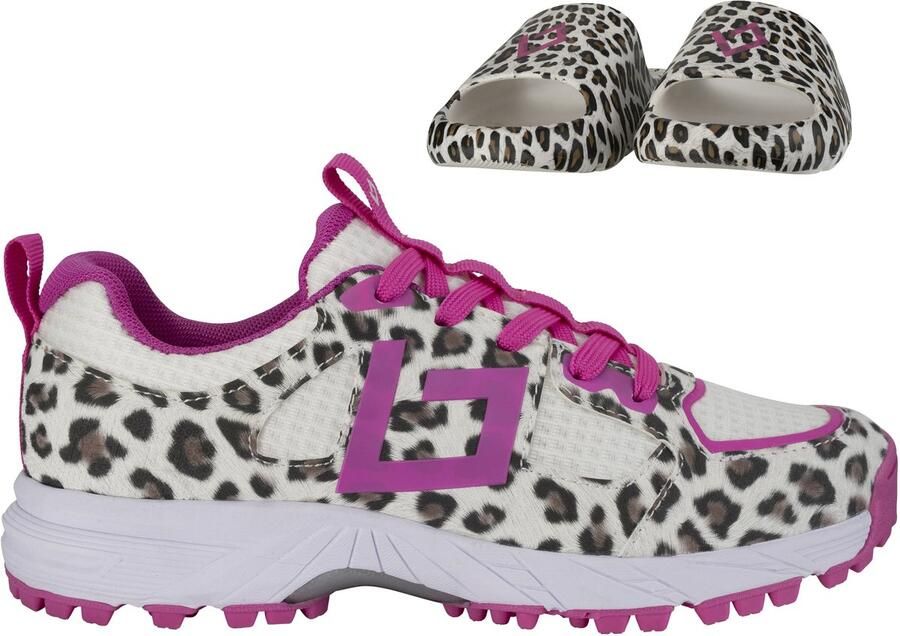 Brabo Tribute Junior Turf Hockeyschoenen Leopard Pink met Slides