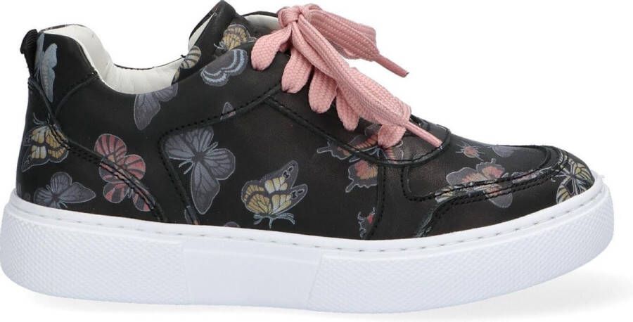 Braqeez 421303-589 Meisjes Lage Sneakers Zwart Print Leer Veters