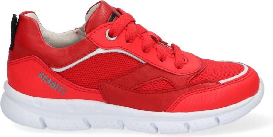 Braqeez 421340 541 Jongens Lage Sneakers Rood Leer Veters
