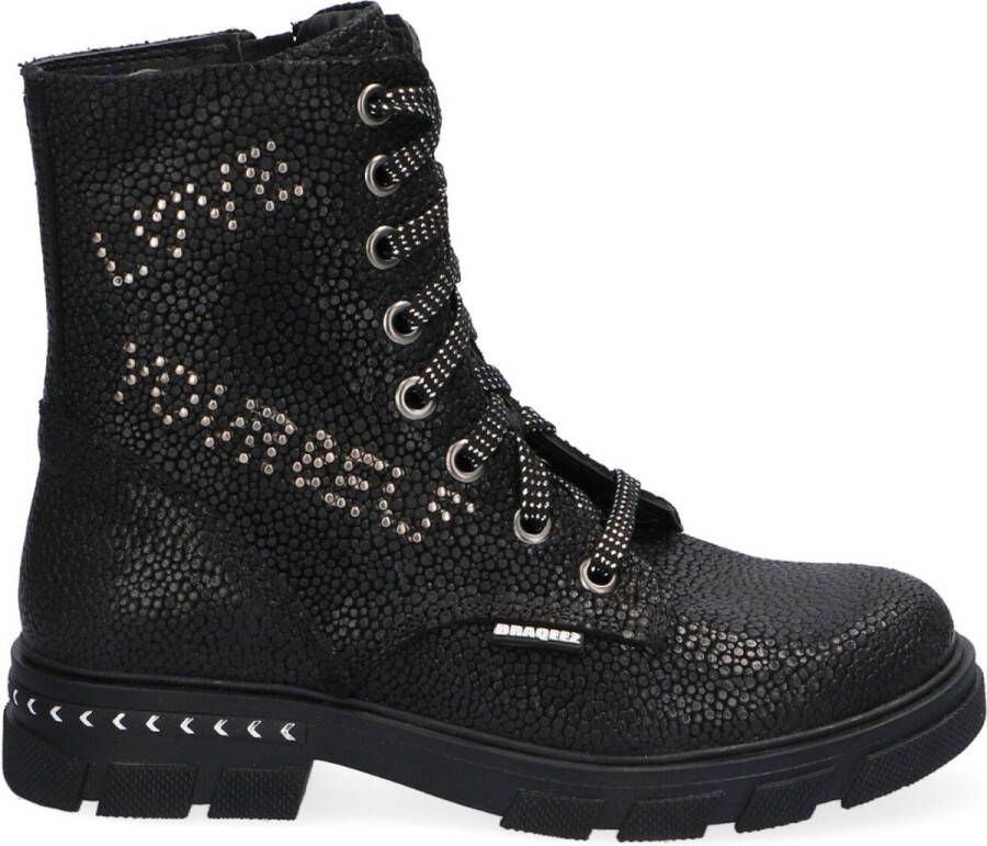 Braqeez 421715 989 Meisjes Biker Boots Zwart Leer Veters