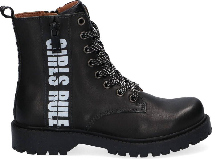 Braqeez 421773 489 Meisjes Biker Boots Zwart Leer Veters - Foto 3