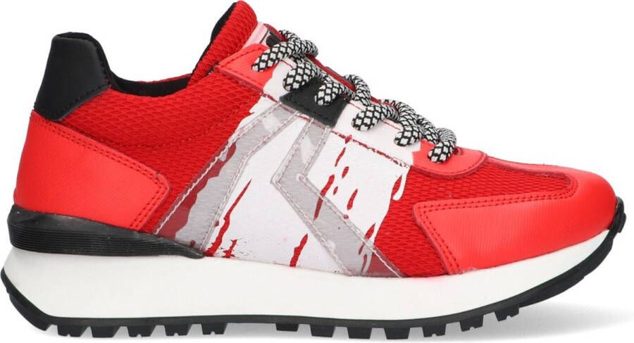 Braqeez 422271 541 Jongens Lage Sneakers Rood Wit Leer Veters