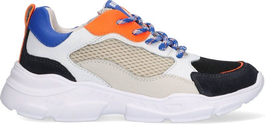 Braqeez 422283 429 Jongens Lage Sneakers Wit Blauw Oranje Leer Veters