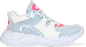 Braqeez 422292-522 Meisjes Lage Sneakers Blauw Wit Roze Leer Veters