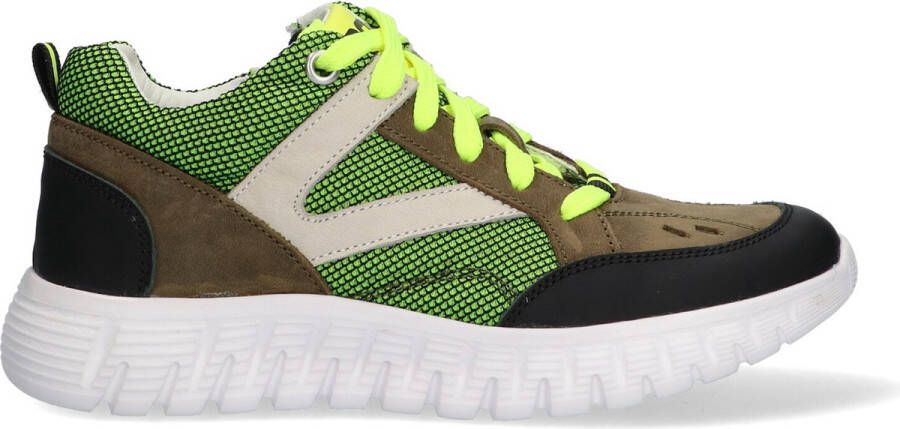 Braqeez 422430-569 Jongens Lage Sneakers Geel Groen Zwart Leer Veters