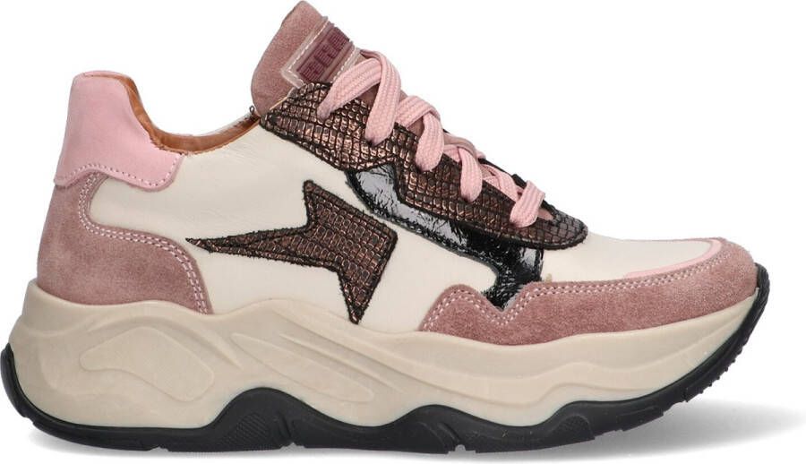 Braqeez 422760-471 Meisjes Lage Sneakers Roze Beige Leer Veters