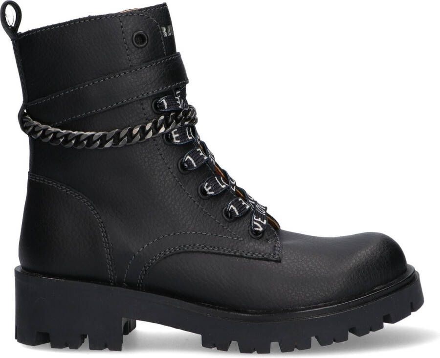 Braqeez 422788-589 Meisjes Biker Boots Zwart Leer Veters