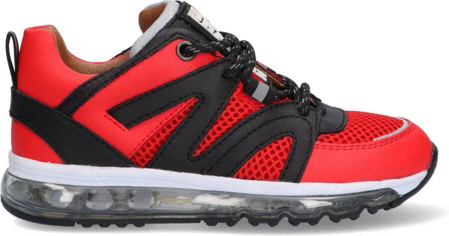 Braqeez 422861-541 Jongens Lage Sneakers Rood Zwart Leer Veters