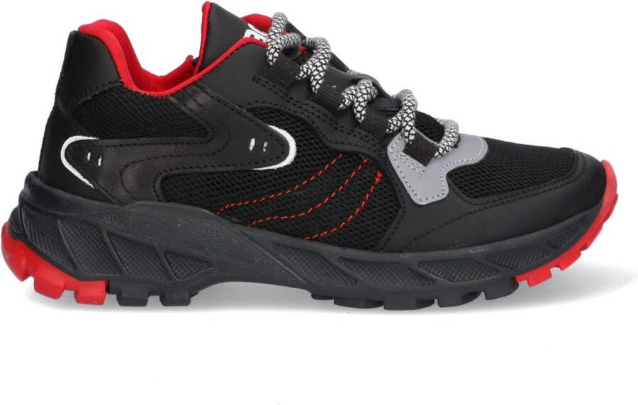 Braqeez 422923-589 Jongens Lage Sneakers Zwart Leer Veters