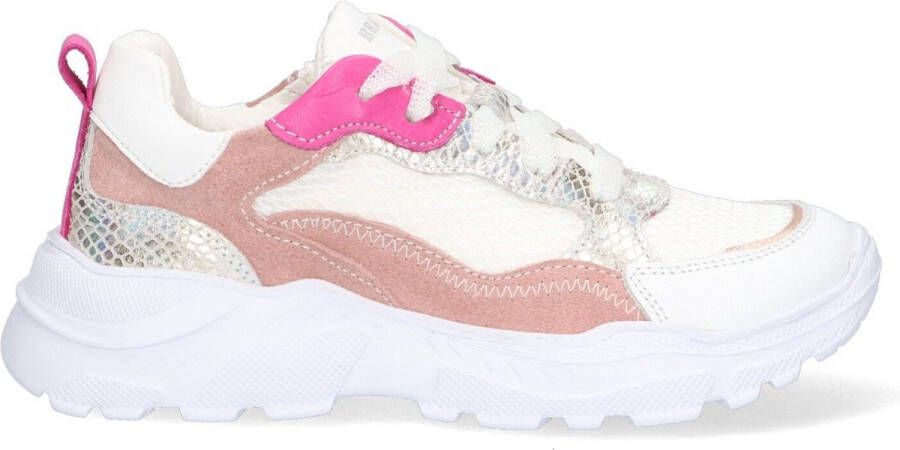 Braqeez 423283-900 Meisjes Lage Sneakers Wit Roze Suède Veters