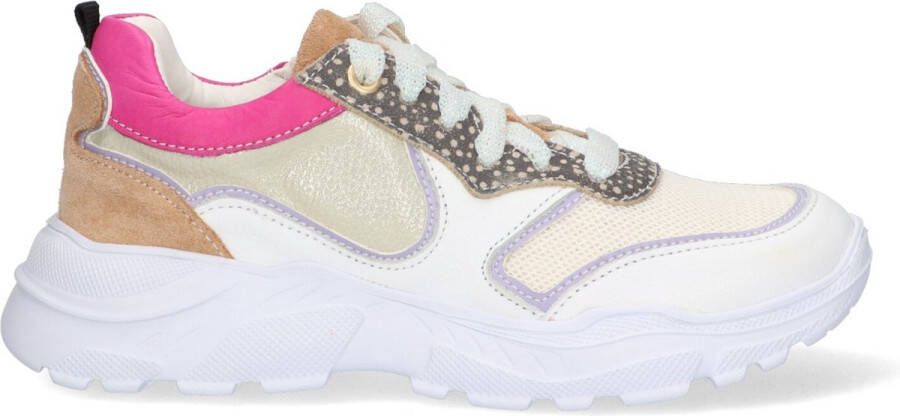 Braqeez 423285-600 Meisjes Lage Sneakers Beige Goud Roze Print Bruin Leer Veters