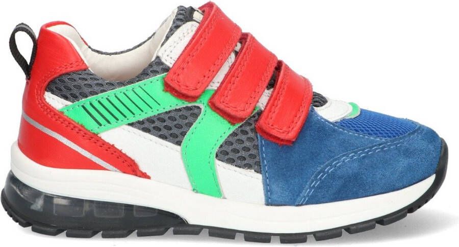 Braqeez 423465-423 Jongens Lage Sneakers Blauw Rood Groen Leer Klittenband