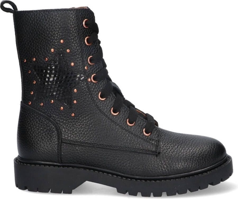 Braqeez 423784-689 Meisjes Veterboots Zwart Leer Veters