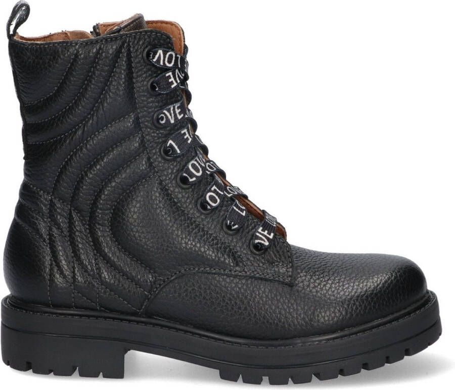 Braqeez 423785-589 Meisjes Veterboots Zwart Grijs Leer Veters